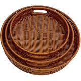 Morponi 3lü Rattan Servis Tepsisi Yuvarlak 20-25--30 cm - Ahşap