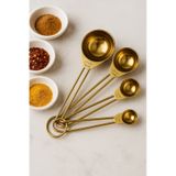 Morponi 4'lü Metal Saplı Gold Touch Premium Ölçü Kaşık Seti Küçük Boy Baharat Kaşığı Golden