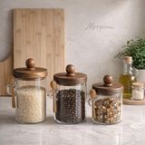 Morponi Akasya Kapaklı 3'lü Borosilikat Cam Baharatlık Seti 450 - 550-750 ml Düz - Şeffaf - 450 ml