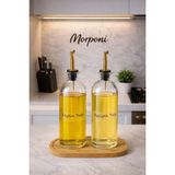 Morponi Bambu Stantlı Akıtmaz Gold Başlıklı 2'li Yağdanlık Seti 500 ml ( Thn) - Şeffaf