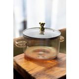 Morponi Borosilikat Cam Amber Gold Detaylı Ayıcıklı Tencere 1700 ml
