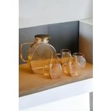 morponi Borosilikat Cam Amber Salyangoz Desenli 4 Adet Bardaklı Cam Demlik & Sürahi 2500 Ml