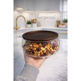 Morponi Borosilikat Cam Lüks Akasya Kapaklı Cam Kase - Sunumluk-Salata Kasesi Dalgalı 22 cm - 0 - 19 L