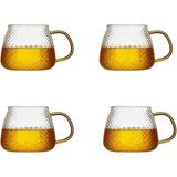 Morponi Borosilikat Cam Lüks Buzlu Cam Kupa Gold Sap Detaylı 350 ml 4 Adet - Şeffaf
