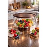 Morponi Borosilikat Camlüks Akasya Kapaklı ve Akasya Ayaklı Cam Kase - Sunumluk-Salata Kasesi 20 cm - 0 - 19 L