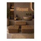 morponi Lüks Rattan 3'lü Kapaklı Düzenleyici Sepet - Banyo Ve Ev Organizer Seti MRL-105A