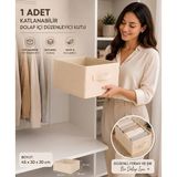 MorPort 1 Adet Krem Kumaş Katlanabilir Dolap İçi Düzenleyici Kutu 45x30x20 cm | Kıyafet ve Giysi Organizer Saklama Kutusu