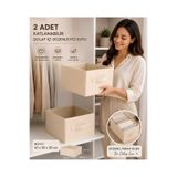 Morport 2'li Krem Kumaş Katlanabilir Dolap Içi Düzenleyici Kutu 45X30X20 cm | Kıyafet ve Giysi Organizer Saklama Kutusu