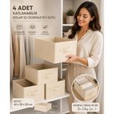 Morport 4'lü Krem Kumaş Katlanabilir Dolap Içi Düzenleyici Kutu 45X30X20 cm | Kıyafet ve Giysi Organizer Saklama Kutusu