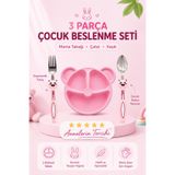 MorPort Bebek 3 Parça Tavşan Figürlü Çocuk Çatal Kaşık Ve Mama Tabağıset Bebek Tabak Çatal Kaşık Seti(pembe)