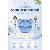 MorPort Bebek 3 Parça Tavşan Figürlü Çocuk Çatal Kaşık Ve Mama Tabağıseti Bebek Tabak Çatal Kaşık Seti
