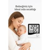 MorPort Bebek Oda Termometresi I Dijital Oda Termometresi I Derece Termometre Isı Nem Saat Alarm Mini