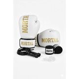 MORTAL SPORT Boks Eldiveni Kırmızı Beyaz Gold + Boks Bandajı + Dişlik + Atlama Ipi - 4'lü Set
