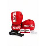 MORTAL SPORT Boks Eldiveni Kırmızı + Boks Bandajı + Dişlik + Atlama Ipi - 4'lü Set