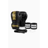 MORTAL SPORT Boks Eldiveni Kırmızı Siyah Gold + Boks Bandajı + Dişlik + Atlama Ipi - 4'lü Set