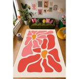 Mortapi Pinterest Çiçek Desen Baskılı Kaymaz Yıkanabilir Salon Oturma Odası Mutfak Balkon Halısı Yolluk