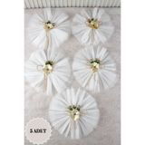 Mortex Bej Papatya Çiçekli Fiyonk Bohça Süsü 5'Li, Çeyiz, Düğün, Nikah, Nişan, Konvoy, Sünnet, Kına