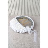 Mortex Beyaz Aplik ve 3D Çiçek Süsleme LED’li Şeffaf Gelin Tefi 32 cm Kına Düğün Nedime Bride Parti Defi