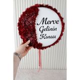 Mortex Bordo Aplik ve 3D Çiçek Süslemeli Kişiye Özel Gelin Tefi 32 cm Kına, Düğün, Nedime, Bride, Parti, Sünnet, Def