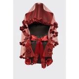 Mortex Bordo Bol Çiçekli Gelin Seti – Kına, Düğün, Nikah İçin 6'lı Set: Duvak, Kuşak, Eldiven, El Gülü