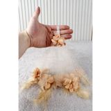 Mortex Kapuçino Üç Boyutlu Çiçek Tüy Taş Süslemeli Gelin Damat El Halay Mendili, Düğün, Kına, Sünnet, Nişan
