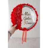 Mortex Kırmızı Aplik ve 3D Çiçek Süsleme LED’li Şeffaf Gelin Tefi 32 cm Kına Düğün Nedime Bride Parti Defi