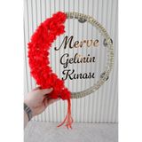 Mortex Kırmızı LED'li Şeffaf Gelin Tefi 32 cm 3D Çiçekli Taşlı Nedime Bride Kına Düğün Parti Defi