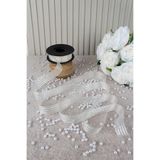 Mortex Krem Hilton Çizgili Şifon Kurdele 2.5 cm 20 mt - Bohça, Nikah, Nişan, Çeyiz, Hediye, Süsleme, Parti