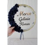 Mortex Lacivert Led'li Şeffaf Gelin Tefi 32 Cm 3d Çiçekli Taşlı Nedime Bride Kına Düğün Parti Defi
