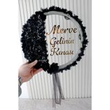 Mortex Siyah Aplik ve 3D Çiçek Süsleme LED’li Şeffaf Gelin Tefi 32 cm Kına Düğün Nedime Bride Parti Defi