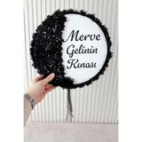 Mortex Siyah Aplik ve 3D Çiçek Süslemeli Kişiye Özel Gelin Tefi 32 cm Kına, Düğün, Nedime, Bride, Parti, Sünnet, Def