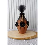 Mortex Siyah Gold Saçaklı Boncuklu 3D Çiçekli Tüllü Kına Testisi - Gelin, Damat, Kına Gecesi, Bekarlığa Veda, Bride, Toprak Testisi