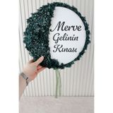 Mortex Zümrüt Yeşili Aplik ve 3D Çiçek Süslemeli Kişiye Özel Gelin Tefi 32 cm Kına, Düğün, Nedime, Bride, Parti, Sünnet, Def