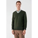 Morven 23KC017004 Haki Basic Dynamic Fit Rahat Kesim V Yaka Triko Erkek Erkek Kazak
