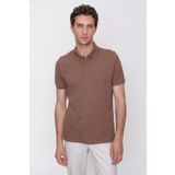 Morven Açık Kahve Basic Düz %100 Pamuk Slim Fit Dar Kesim Kısa Kollu Polo Yaka Erkek Tişört