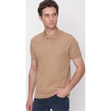 Morven Bej Basic Düz %100 Pamuk Slim Fit Dar Kesim Kısa Kollu Polo Yaka Erkek Tişört