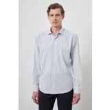 Morven Erkek A-Beyaz Trend Çizgili Slim Fit İtalyan Yaka Gömlek