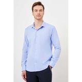 Morven Erkek A. Mavi Pamuk Baskılı Desenli İtalyan Yaka Slim Fit Gömlek