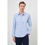 Morven Erkek A. Mavi Pamuk Düz Desen Italyan Yaka Slim Fit Gömlek - Buz Mavisi - 2XL