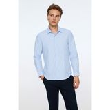 Morven Erkek A. Mavi Polyester Trend Çizgili Dynamic Fit Sert Yaka Gömlek - XL - Buz Mavisi