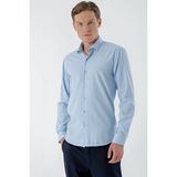 Morven Erkek A. Mavi Trend Çizgili Panolu Italyan Yaka Slim Fit Gömlek - Buz Mavisi
