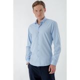 Morven Erkek A. Mavi Trend Çizgili Panolu İtalyan Yaka Slim Fit Gömlek