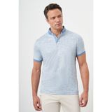 Morven Erkek A. Mavi Trend Merserize Jakar Desen Düğmeli Yaka Dynamic Fit T-Shirt - XL - Buz Mavisi