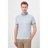 Morven Erkek A. Mavi Trend Merserize Jakar Desen Düğmeli Yaka Dynamic Fit T-shirt