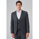 Morven Erkek Antrasit Poliviskon Yelekli Trend Desenli Slim Fit Sivri Yaka Takım Elbise