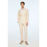 Morven Erkek Bej Keten Trend Desenli Slim Fit Sivri Yaka Kuruvaze Takım Elbise - 6 Drop - 54