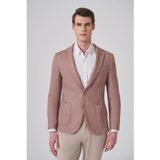 Morven Erkek Bej Örme Trend Kareli Slim Fit Mono Yaka Ceket