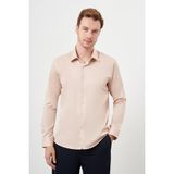 Morven Erkek Bej Pamuk Düz Desen Sert Yaka Slim Fit Gömlek - 2XL