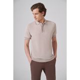 Morven Erkek Bej Trend Polo Yaka Jakarlı Triko T-Shirt - 2XL