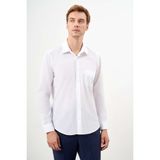 Morven Erkek Beyaz Basic Düz Desen Cepli Sert Yaka Regular Fit Gömlek - 2XL